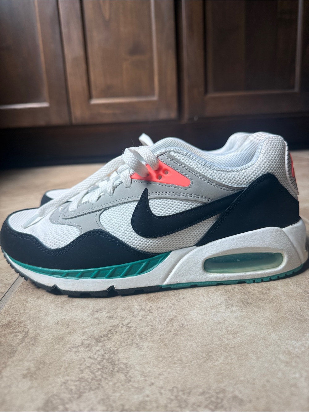 Nike Kids White and Black Sneakers with Teal and Coral Accents